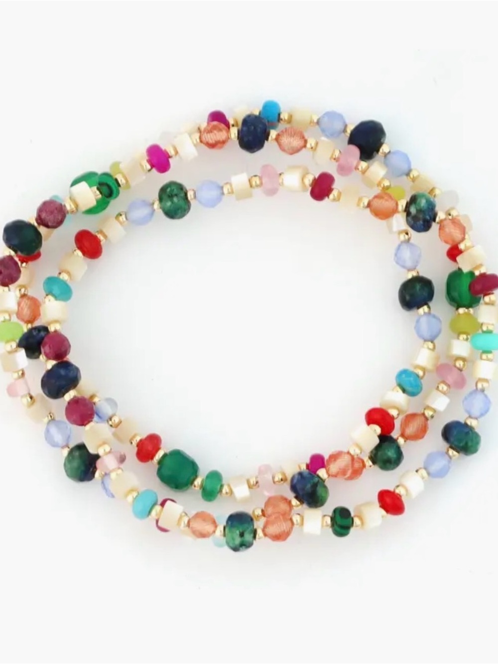 Panacea Set of 3 Genuine Stone Beaded Stretch Bracelet Multicolor NWT Colorful